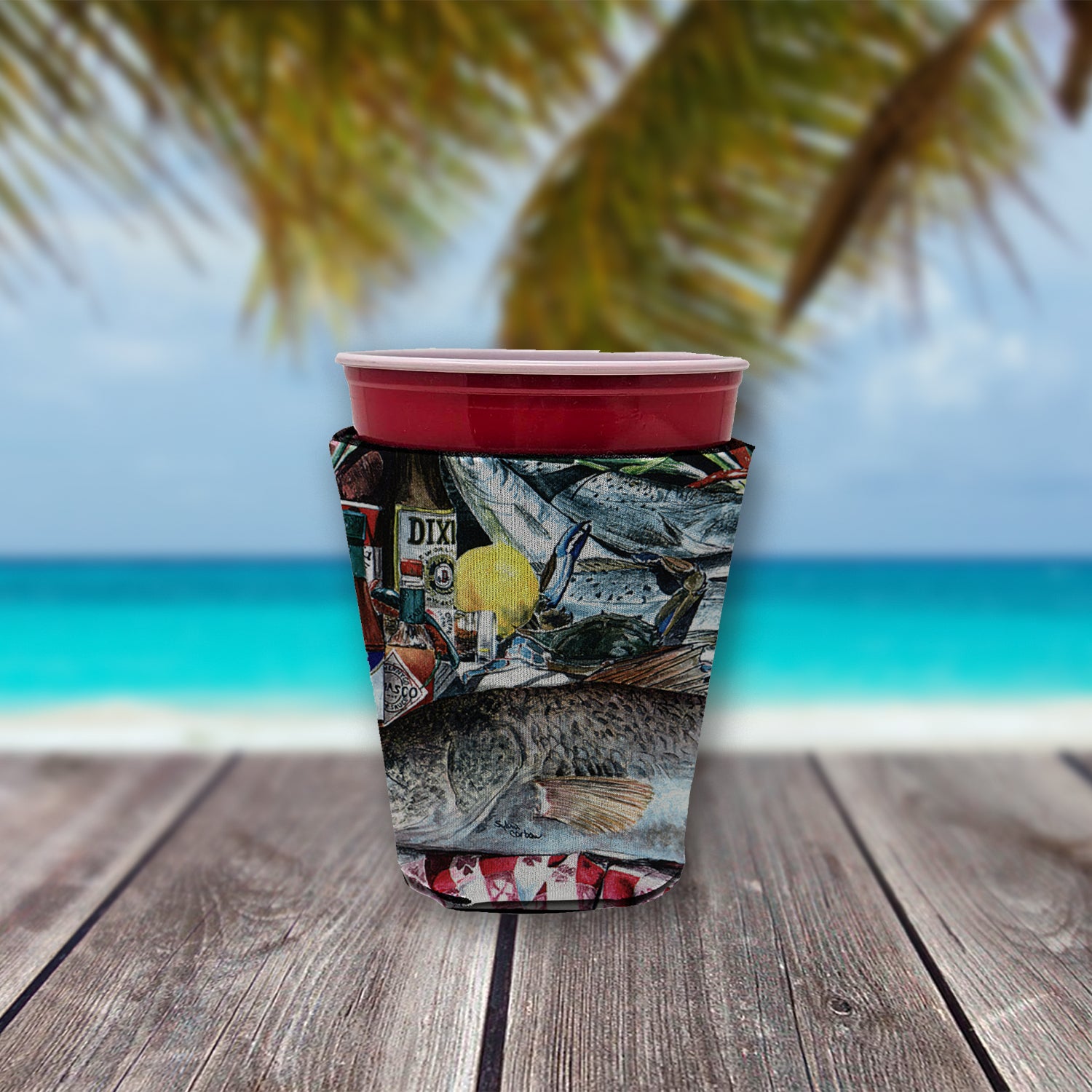 Caroline's Treasures Fish and Beers from New Orleans Cup Hugger - Reusable Party Cup Sleeve with Personality