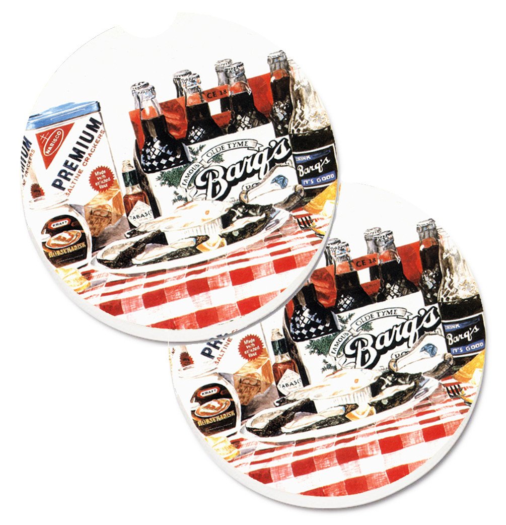 Barq&#39;s oysters Set of 2 Cup Holder Car Coasters 1004CARC by Caroline&#39;s Treasures