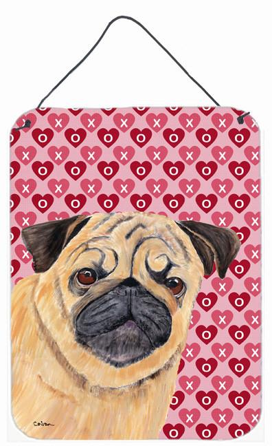 Pug Hearts Love and Valentine&#39;s Day Portrait Wall or Door Hanging Prints by Caroline&#39;s Treasures