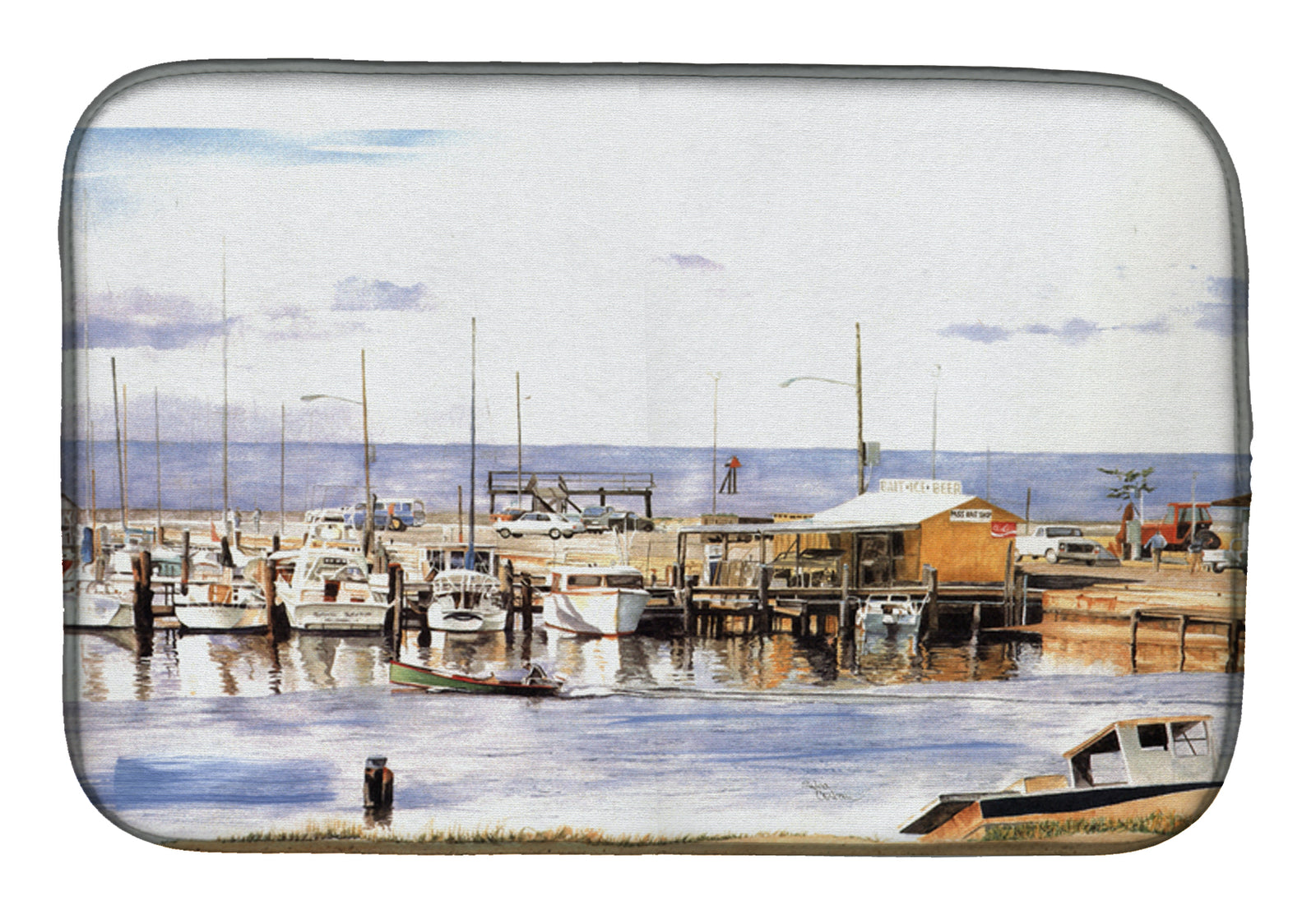 Caroline's Treasures Pass Bait Shop Dish Drying Mat – Absorbent, Artistic Kitchen Essentials 1006DDM