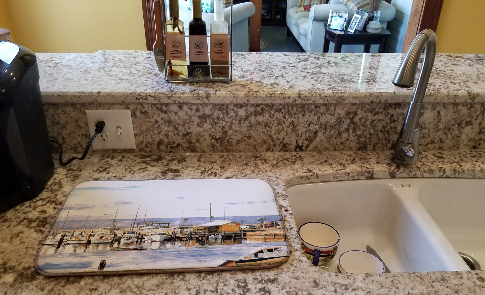 Caroline's Treasures Pass Bait Shop Dish Drying Mat – Absorbent, Artistic Kitchen Essentials 1006DDM