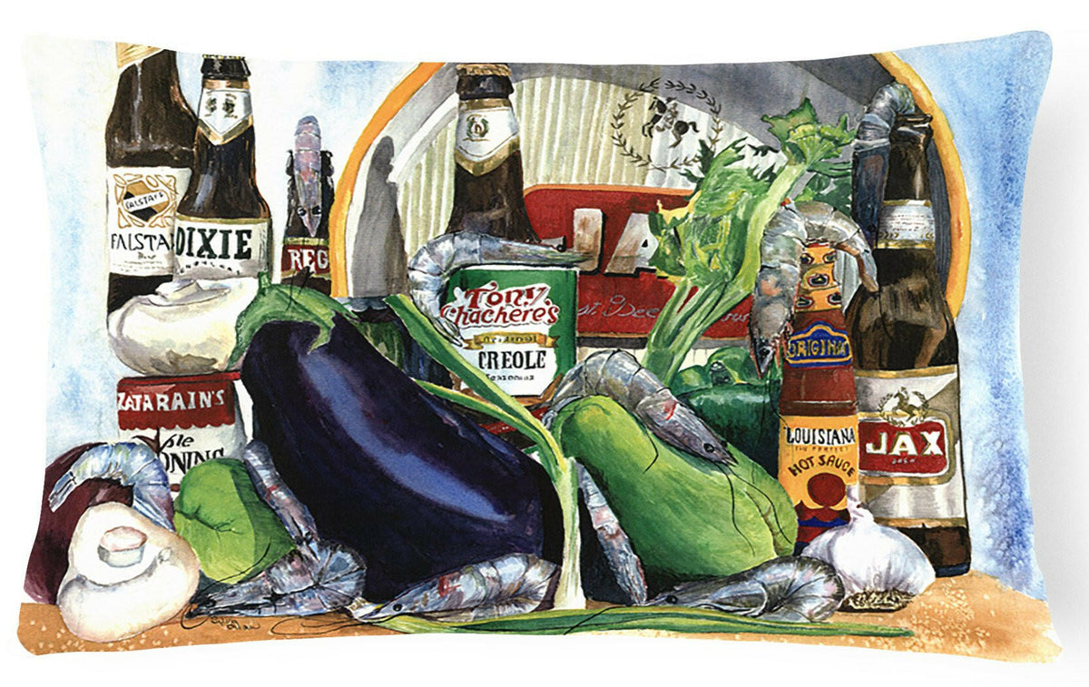 Eggplant and New Orleans Beers    Canvas Fabric Decorative Pillow by Caroline&#39;s Treasures