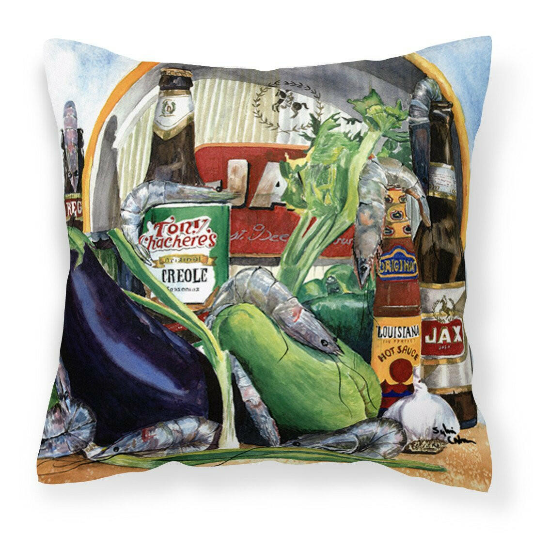 Eggplant and New Orleans Beers Decorative   Canvas Fabric Pillow - the-store.com