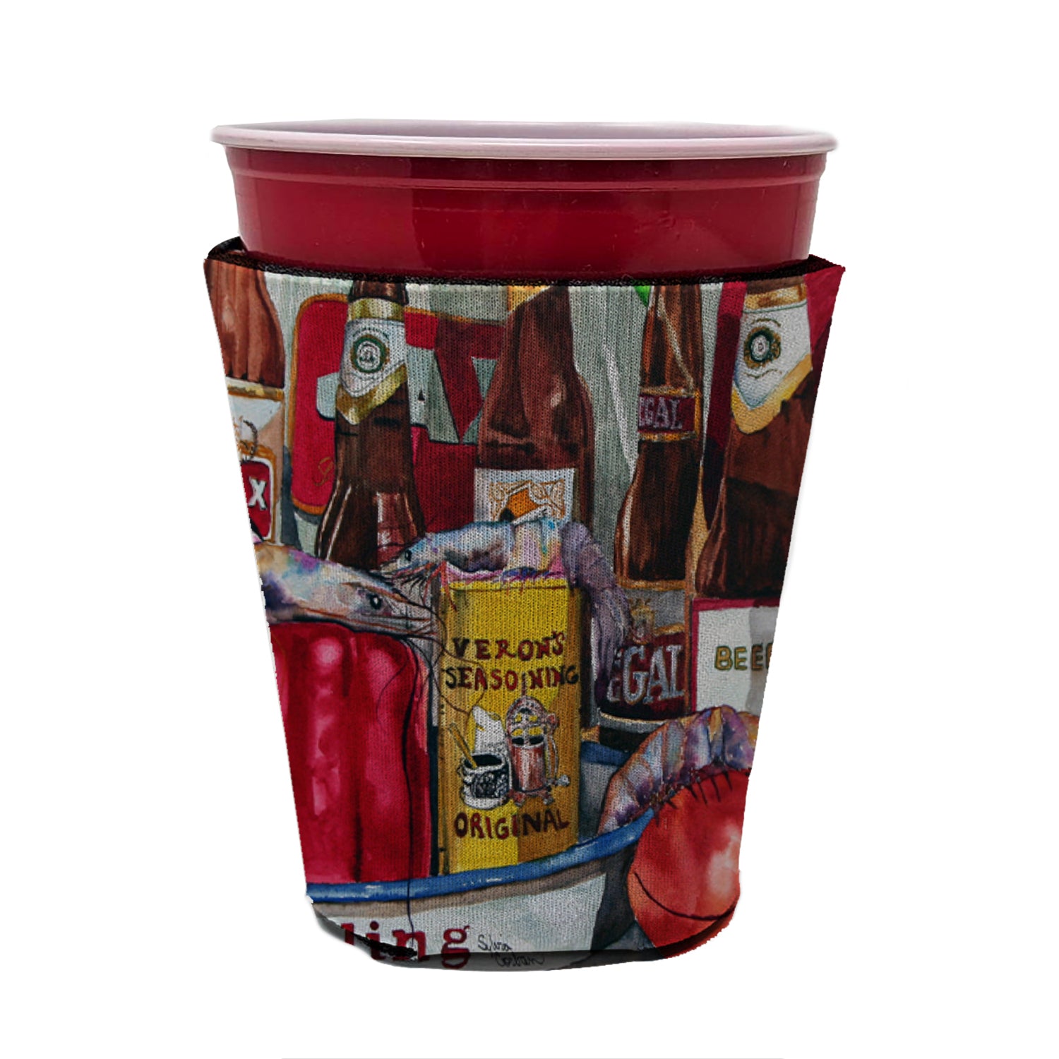 Veron's and New Orleans Beers Red Cup Beverage Insulator Hugger  the-store.com.