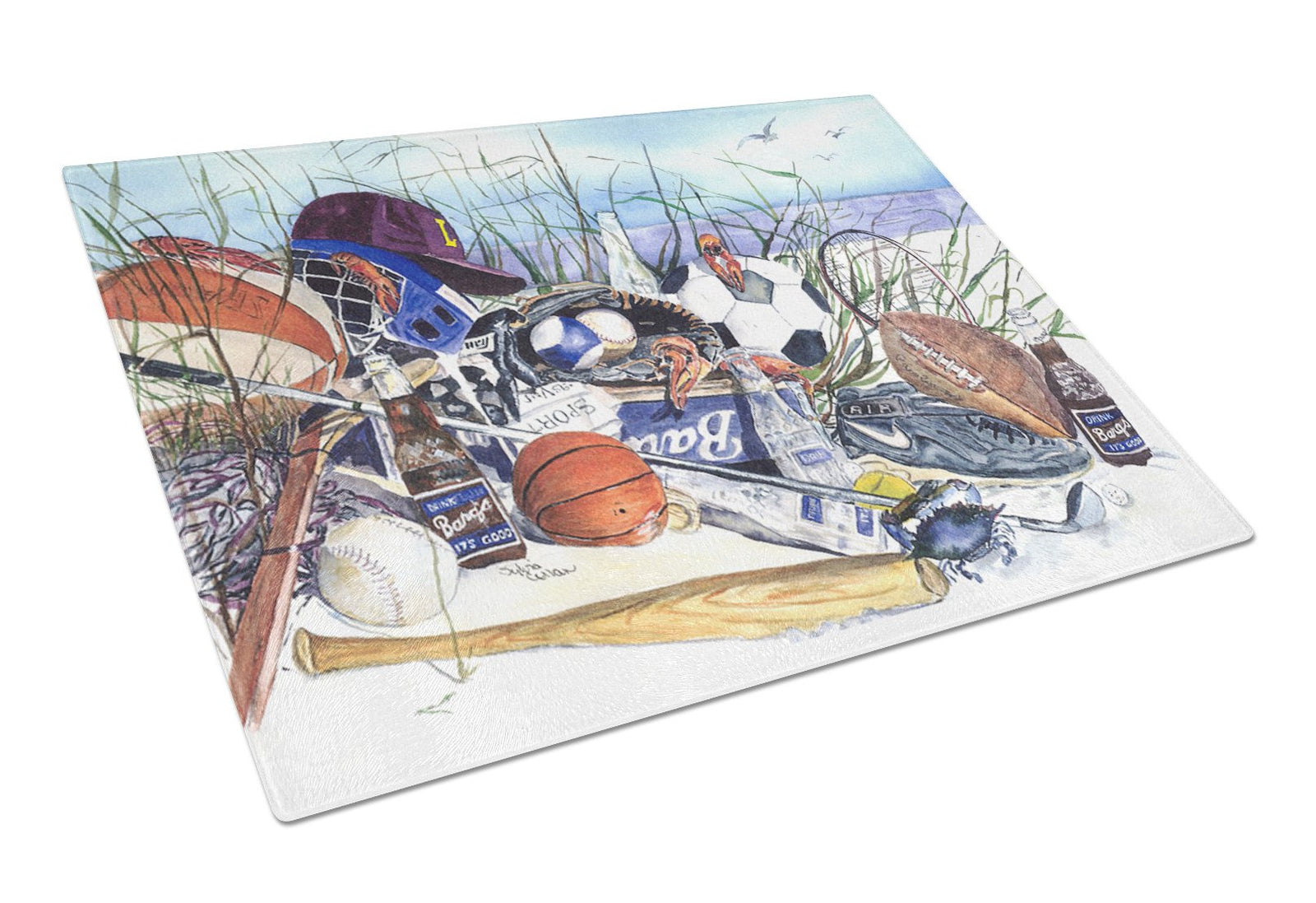 Sports on the Beach Glass Cutting Board Large by Caroline's Treasures