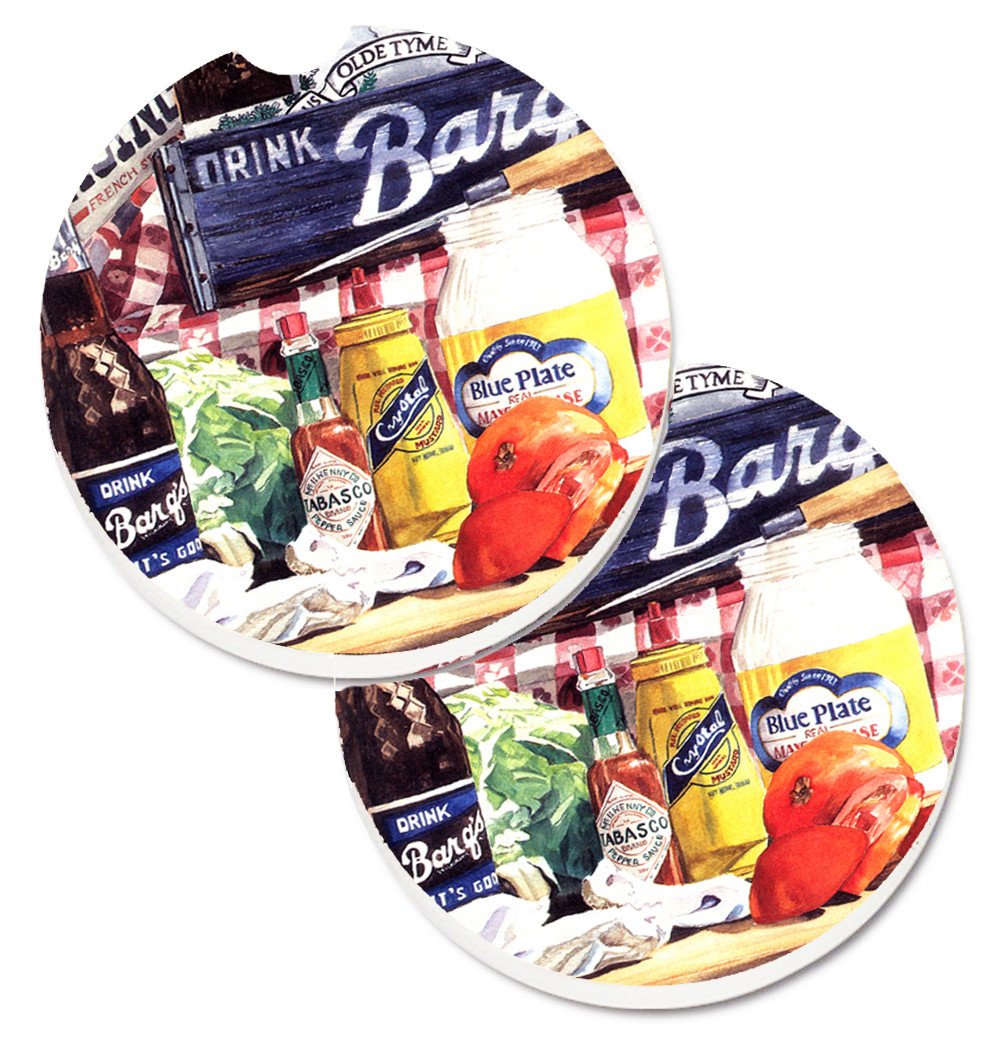 Blue Plate Mayonaise, Barq&#39;s a tomato sandwich Set of 2 Cup Holder Car Coasters 1013CARC by Caroline&#39;s Treasures