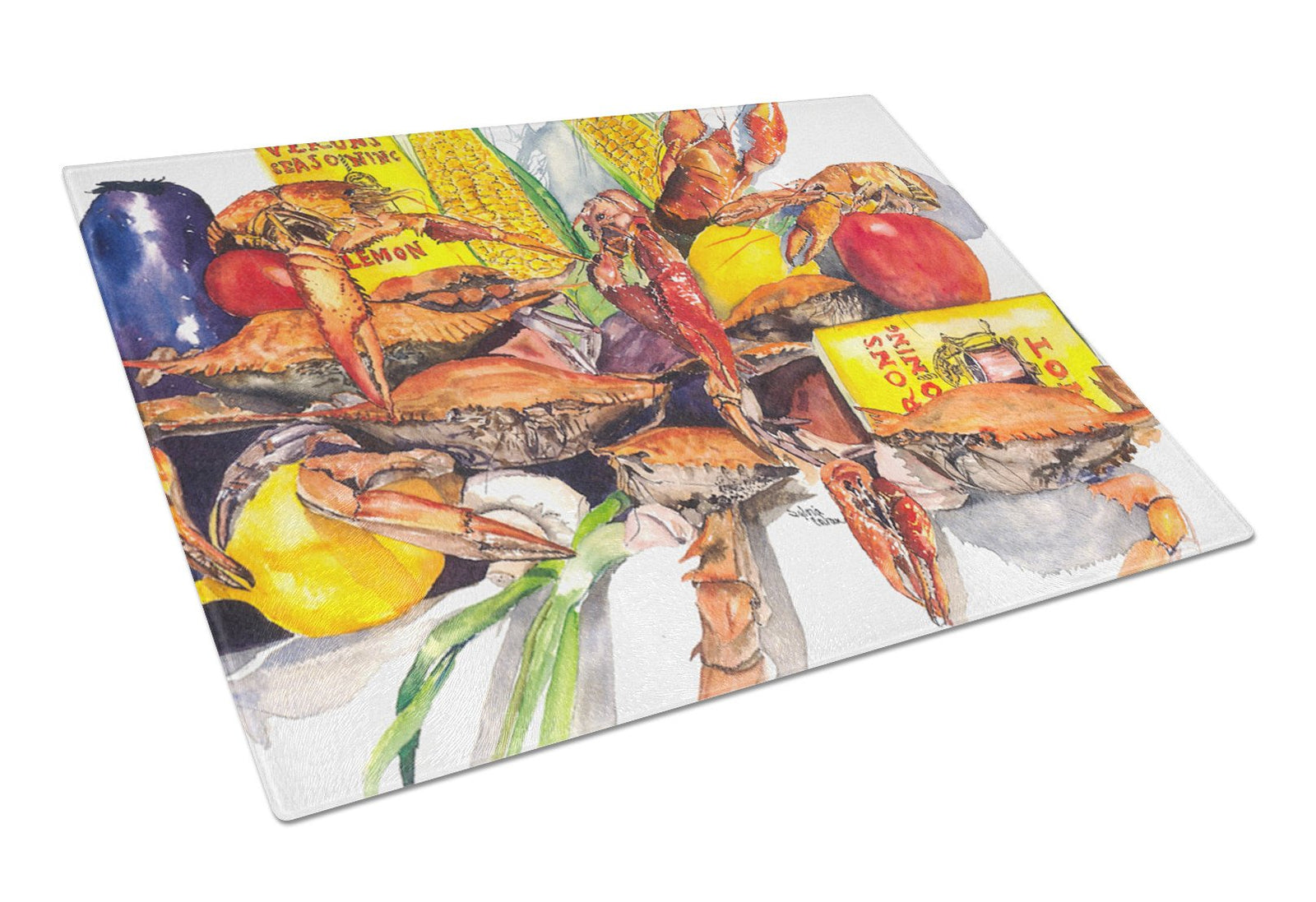 Veron's and Crabs Glass Cutting Board Large by Caroline's Treasures