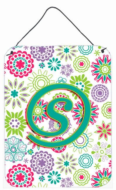 Letter S Flowers Pink Teal Green Initial Wall or Door Hanging Prints CJ2011-SDS1216 by Caroline&#39;s Treasures