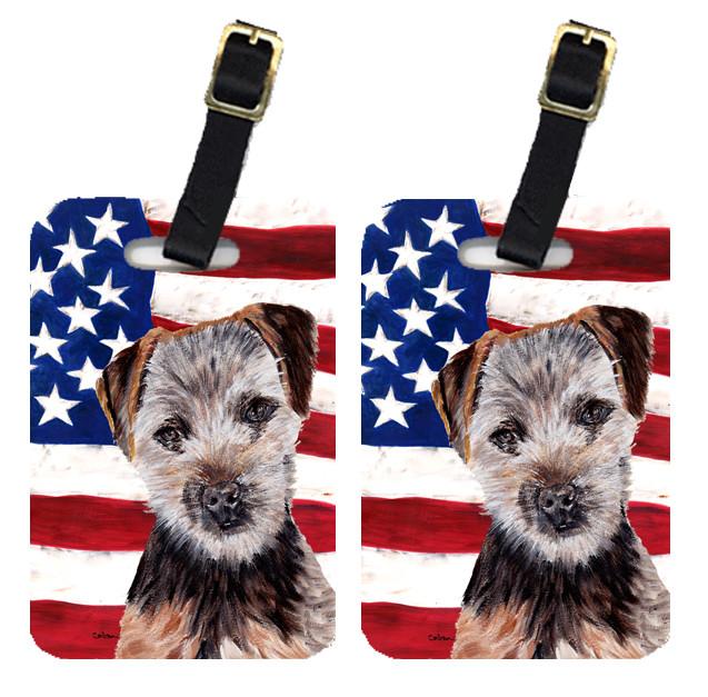 Pair of Norfolk Terrier Puppy with American Flag USA Luggage Tags SC9639BT by Caroline&#39;s Treasures