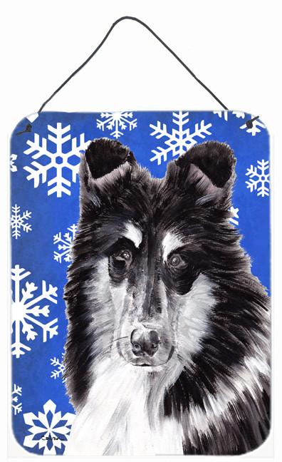 Black and White Collie Winter Snowflakes Wall or Door Hanging Prints SC9774DS1216 by Caroline's Treasures
