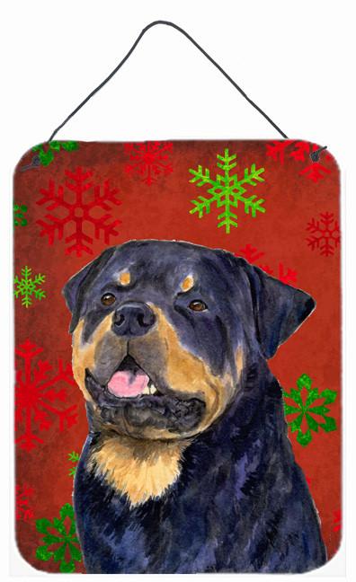 Rottweiler Red Snowflakes Holiday Christmas Wall or Door Hanging Prints by Caroline&#39;s Treasures