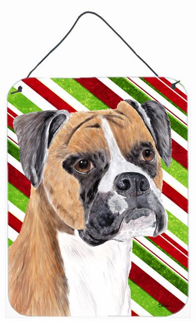 Boxer Candy Cane Holiday Christmas Aluminium Metal Wall or Door Hanging Prints by Caroline&#39;s Treasures