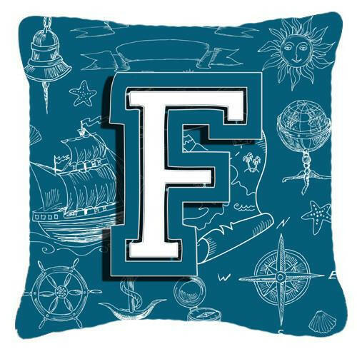 Letter F Sea Doodles Initial Alphabet Canvas Fabric Decorative Pillow CJ2014-FPW1414 by Caroline&#39;s Treasures