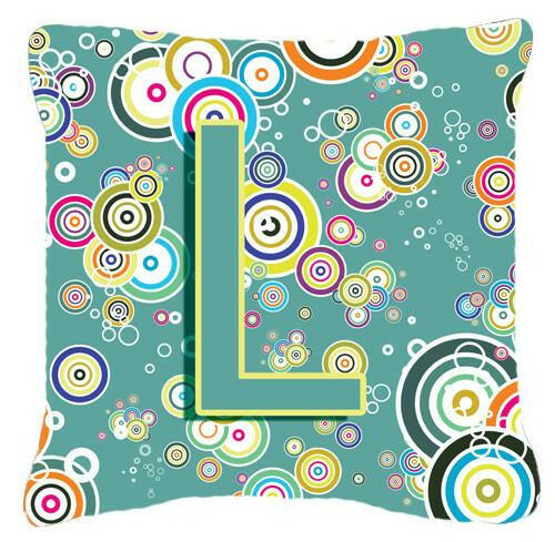 Letter L Circle Circle Teal Initial Alphabet Canvas Fabric Decorative Pillow CJ2015-LPW1414 by Caroline&#39;s Treasures