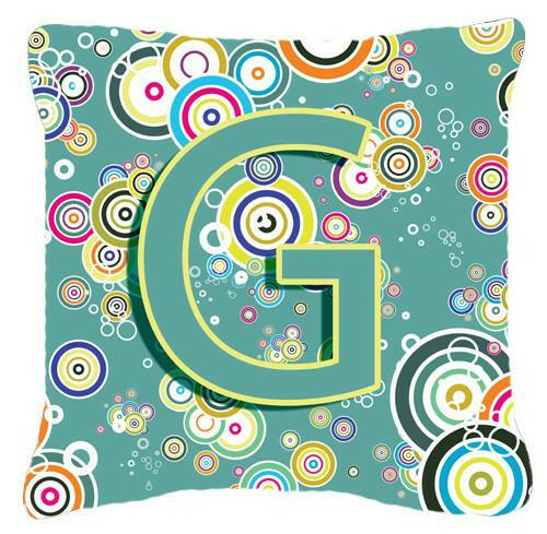 Letter G Circle Circle Teal Initial Alphabet Canvas Fabric Decorative Pillow CJ2015-GPW1414 by Caroline's Treasures