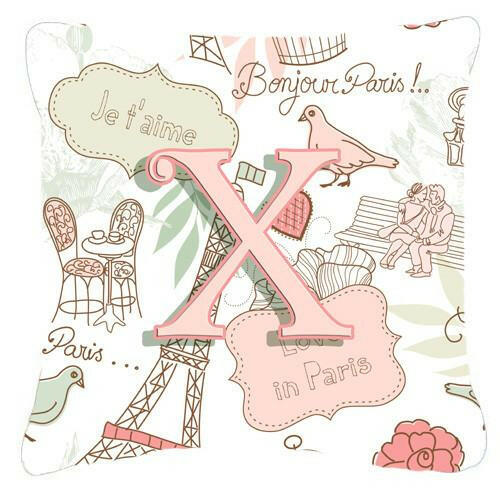Letter X Love in Paris Pink Canvas Fabric Decorative Pillow CJ2002-XPW1414 by Caroline&#39;s Treasures