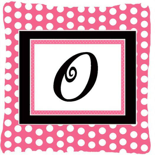 Letter O Initial Monogram Pink Black Polka Dots Decorative Canvas Fabric Pillow - the-store.com
