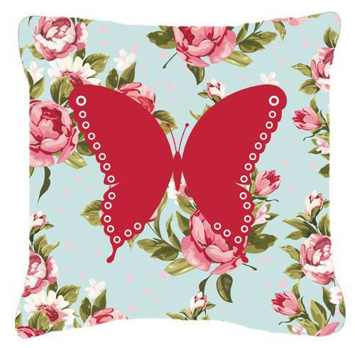 Butterfly Shabby Chic Blue Roses   Canvas Fabric Decorative Pillow BB1036 - the-store.com