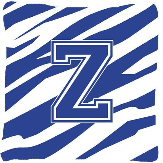 Monogram Initial Z Tiger Stripe Blue and White Decorative Canvas Fabric Pillow - the-store.com