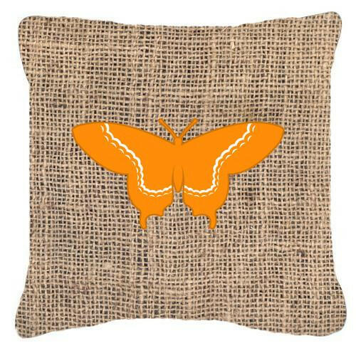 Butterfly Burlap and Orange   Canvas Fabric Decorative Pillow BB1030 - the-store.com