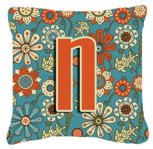 Letter N Flowers Retro Blue Canvas Fabric Decorative Pillow CJ2012-NPW1414 by Caroline&#39;s Treasures