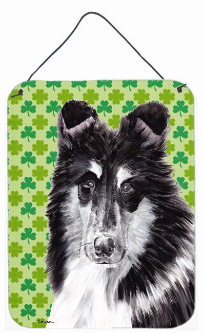 Black and White Collie Lucky Shamrock St. Patrick&#39;s Day Wall or Door Hanging Prints SC9726DS1216 by Caroline&#39;s Treasures