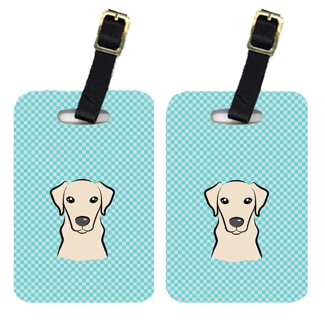 Pair of Checkerboard Blue Yellow Labrador Luggage Tags BB1160BT by Caroline&#39;s Treasures