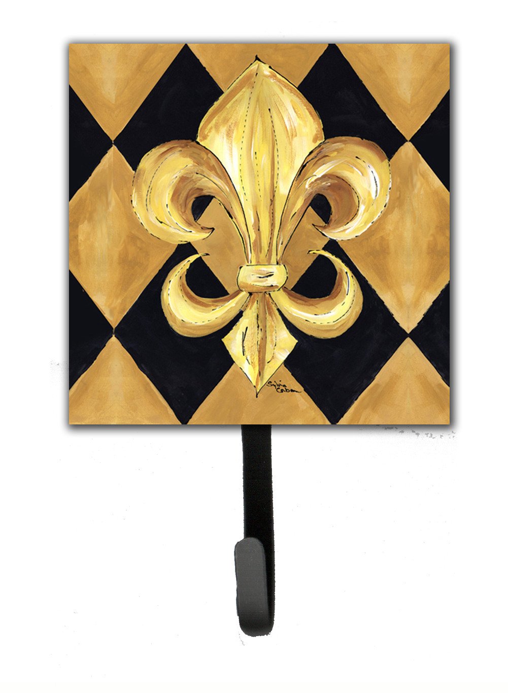 Black and Gold Fleur de lis New Orleans Leash Holder or Key Hook by Caroline's Treasures
