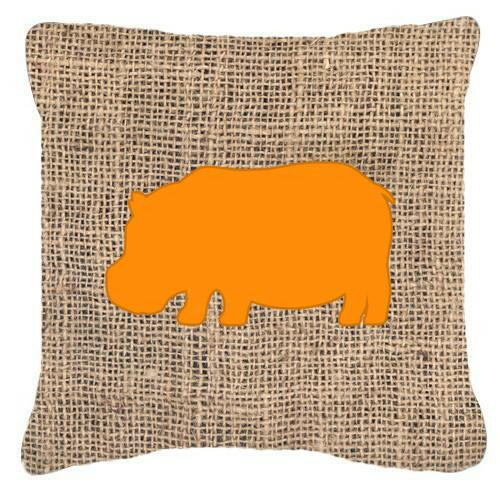 Hippopotamus Burlap and Orange   Canvas Fabric Decorative Pillow BB1130 - the-store.com