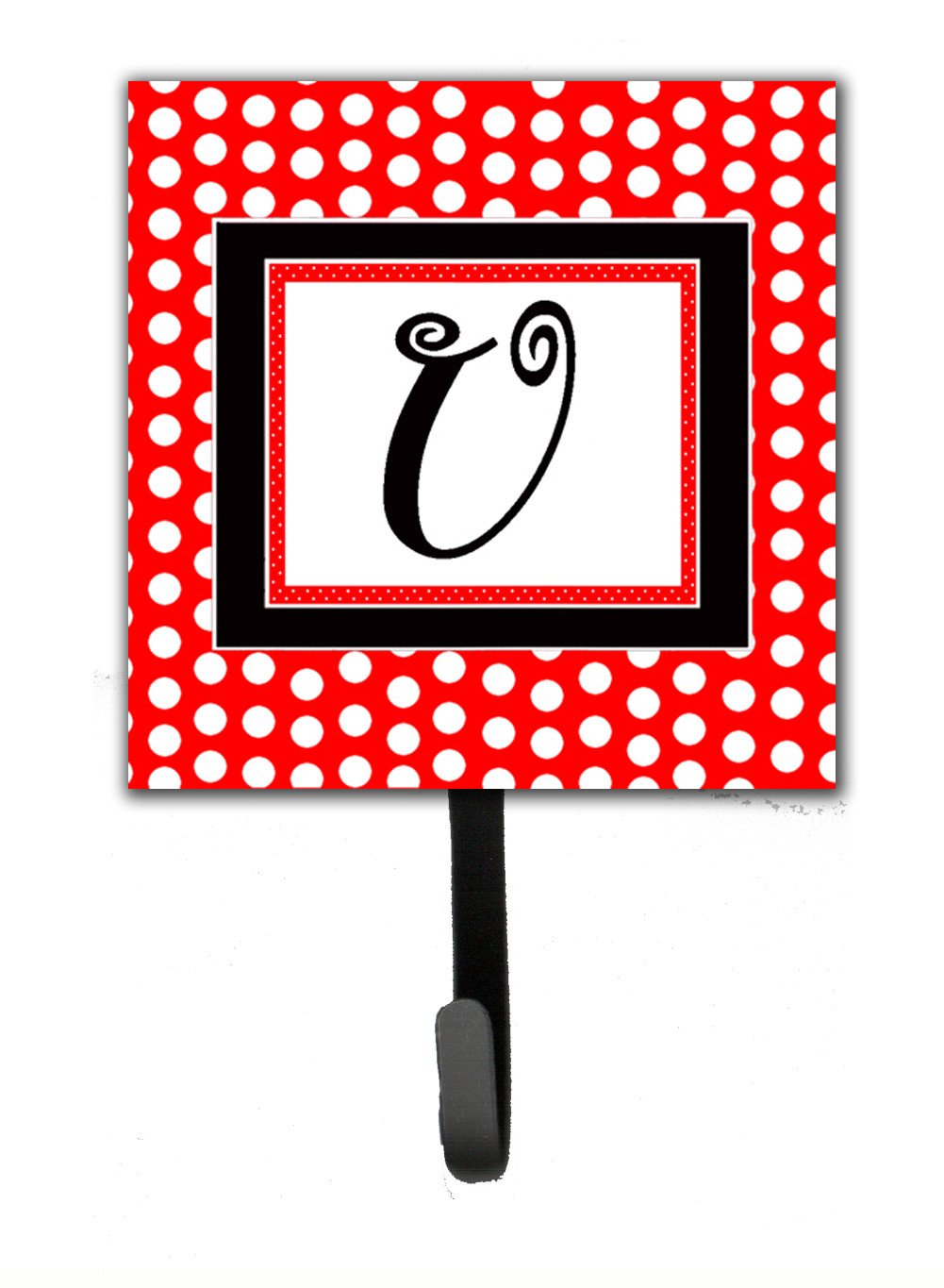 Letter U Initial Monogram - Red Black Polka Dots Leash Holder or Key Hook by Caroline's Treasures