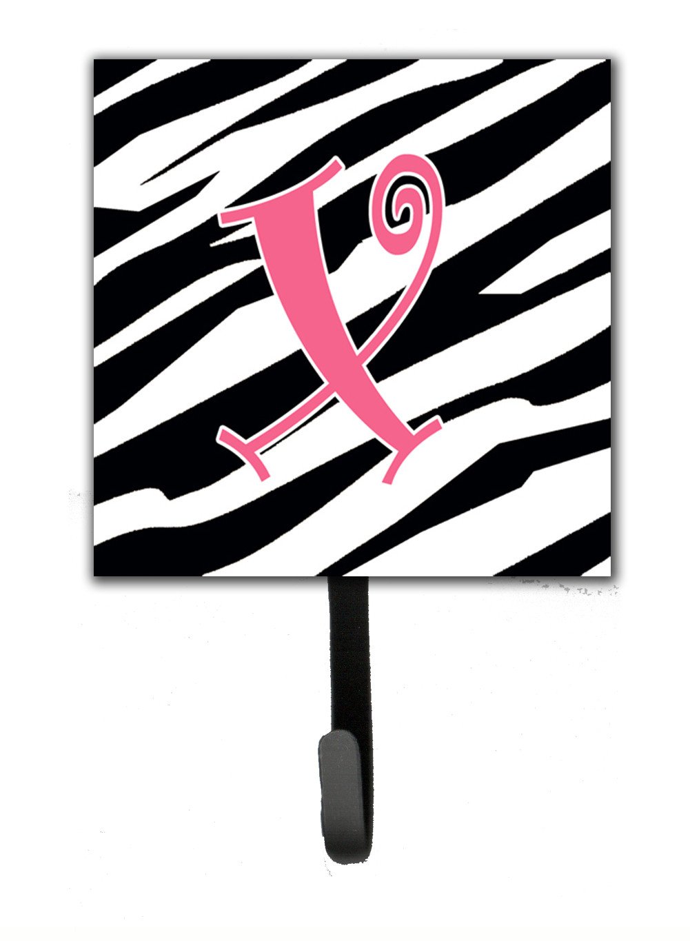 Letter X Initial Monogram - Zebra Stripe and Pink Leash Holder or Key Hook by Caroline&#39;s Treasures
