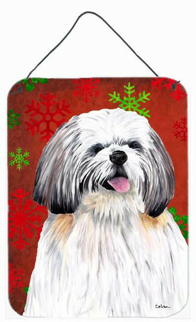 Shih Tzu Red and Green Snowflakes Holiday Christmas Wall or Door Hanging Prints by Caroline&#39;s Treasures