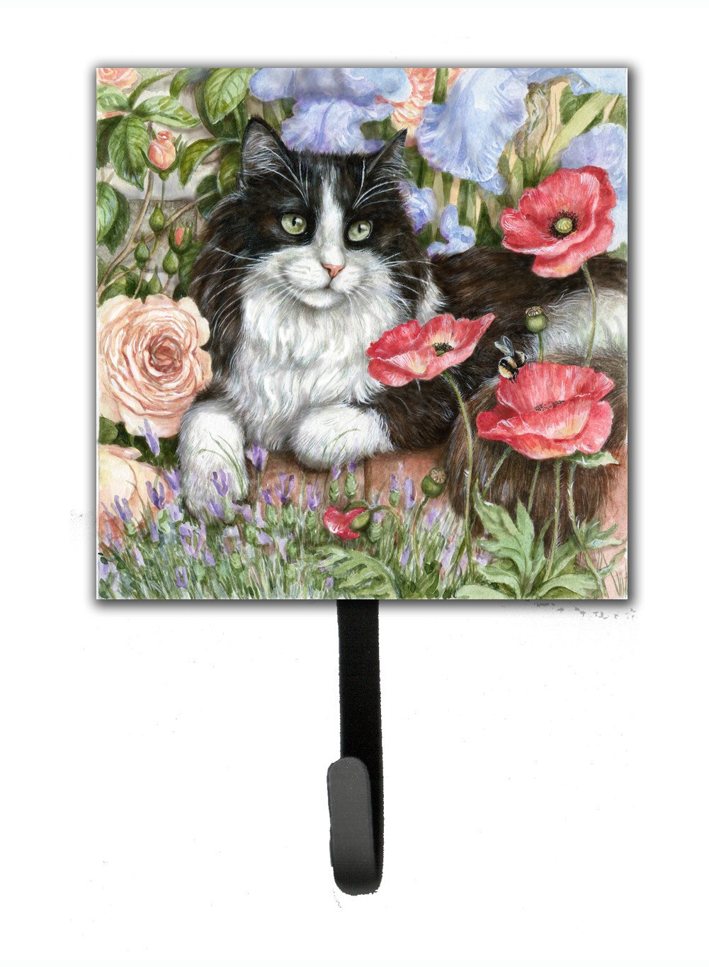 Black and White Cat in Poppies Leash or Key Holder CDCO0231SH4 by Caroline&#39;s Treasures