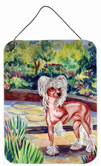 Chinese Crested on the patio Aluminium Metal Wall or Door Hanging Prints by Caroline's Treasures