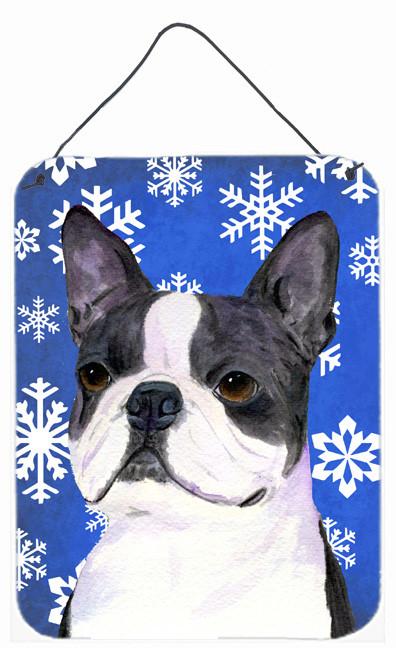 Boston Terrier Winter Snowflakes Holiday Wall or Door Hanging Prints by Caroline's Treasures