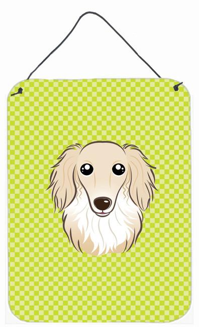 Checkerboard Lime Green Longhair Creme Dachshund Wall or Door Hanging Prints by Caroline&#39;s Treasures