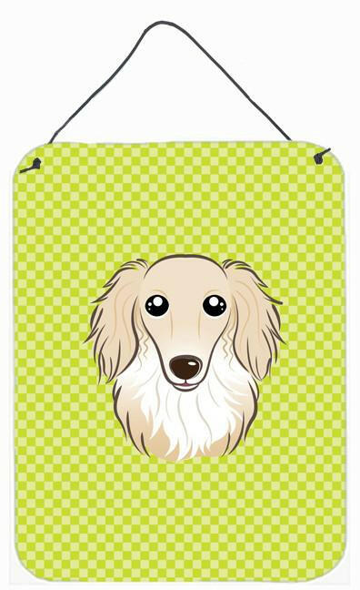 Checkerboard Lime Green Longhair Creme Dachshund Wall or Door Hanging Prints by Caroline's Treasures