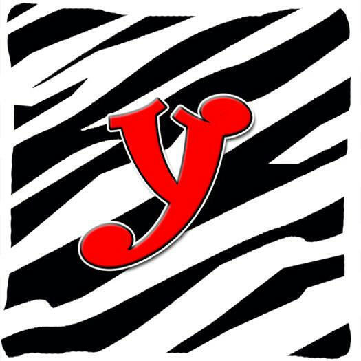Monogram Initial Y Zebra Red Decorative   Canvas Fabric Pillow CJ1024 - the-store.com
