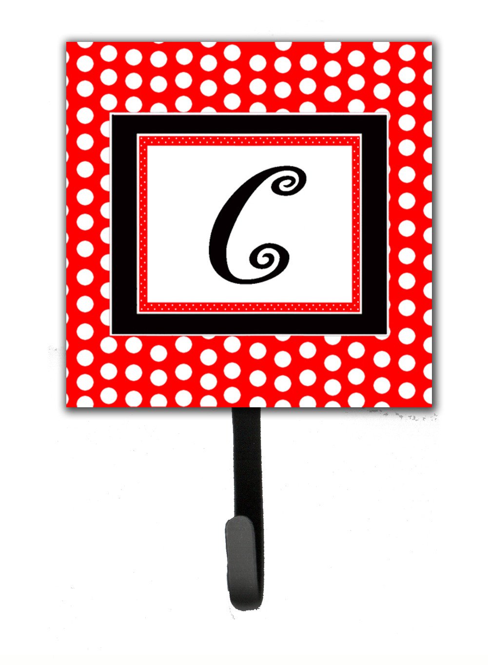 Letter C Initial Monogram - Red Black Polka Dots Leash Holder or Key Hook by Caroline's Treasures