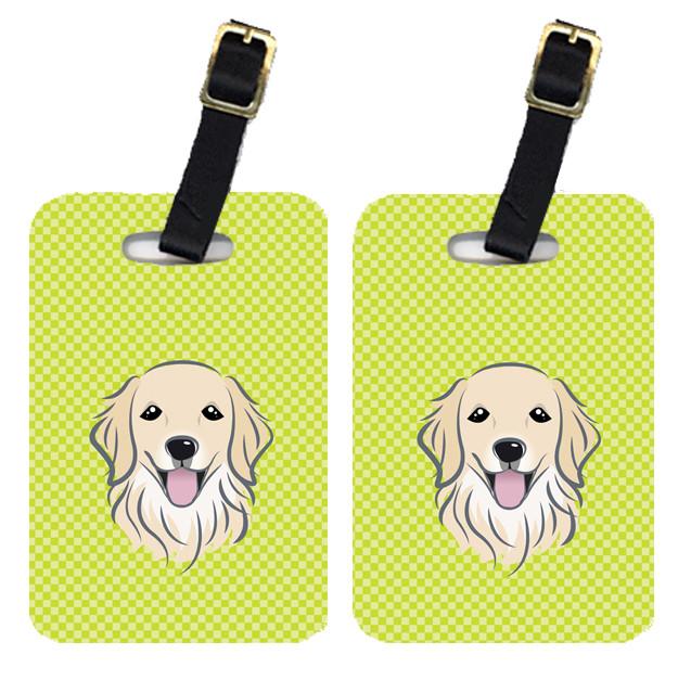 Pair of Checkerboard Lime Green Golden Retriever Luggage Tags BB1267BT by Caroline&#39;s Treasures