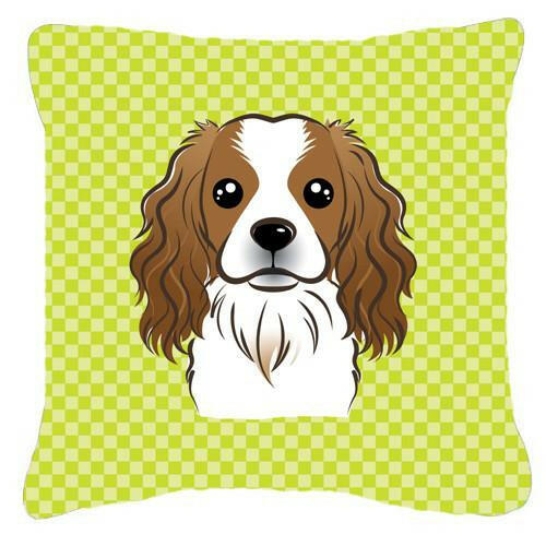 Checkerboard Lime Green Cavalier Spaniel Canvas Fabric Decorative Pillow BB1286PW1414 - the-store.com