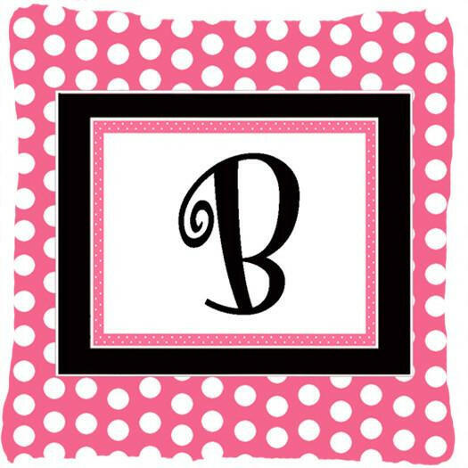 Monogram Initial B Pink Black Polka Dots Decorative Canvas Fabric Pillow CJ1001 - the-store.com