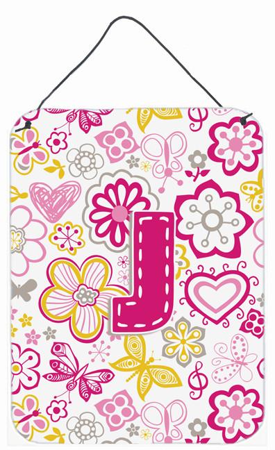 Letter J Flowers and Butterflies Pink Wall or Door Hanging Prints CJ2005-JDS1216 by Caroline&#39;s Treasures