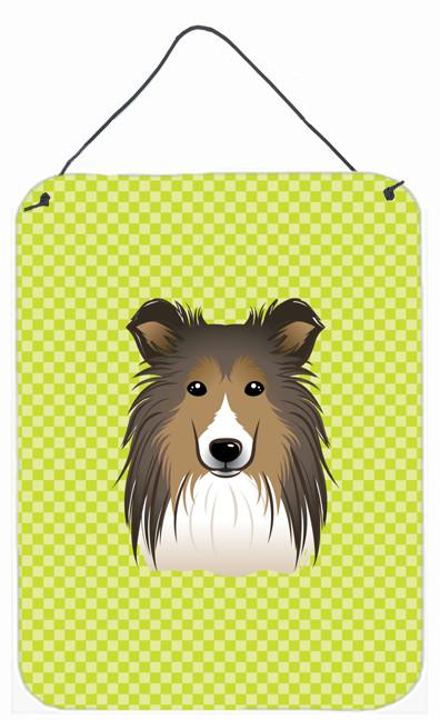Checkerboard Lime Green Sheltie Wall or Door Hanging Prints BB1304DS1216 by Caroline&#39;s Treasures