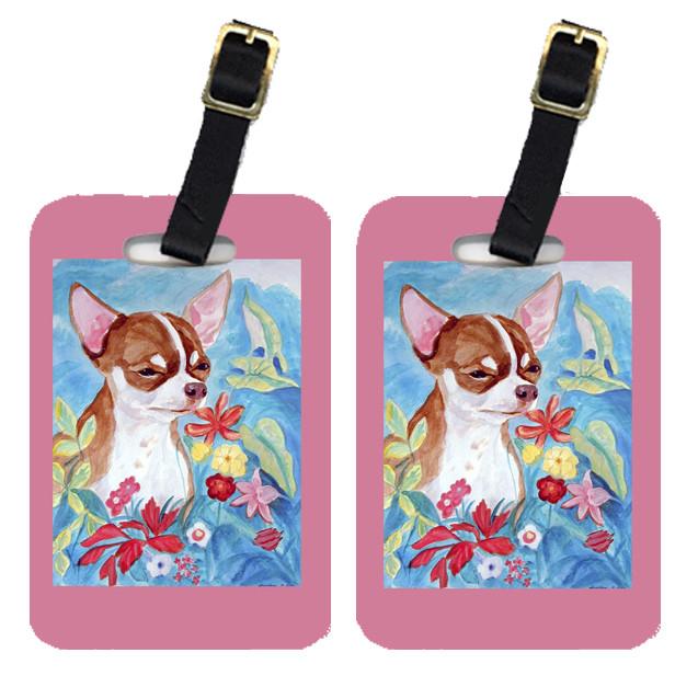 Pair of 2 Chihuahua in flowers Luggage Tags by Caroline&#39;s Treasures