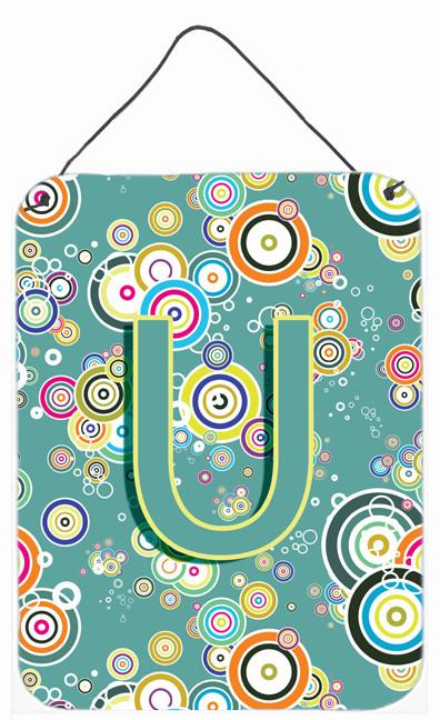 Letter U Circle Circle Teal Initial Alphabet Wall or Door Hanging Prints CJ2015-UDS1216 by Caroline&#39;s Treasures