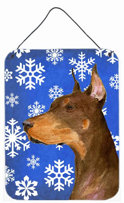 Doberman Winter Snowflakes Holiday Aluminium Metal Wall or Door Hanging Prints by Caroline&#39;s Treasures
