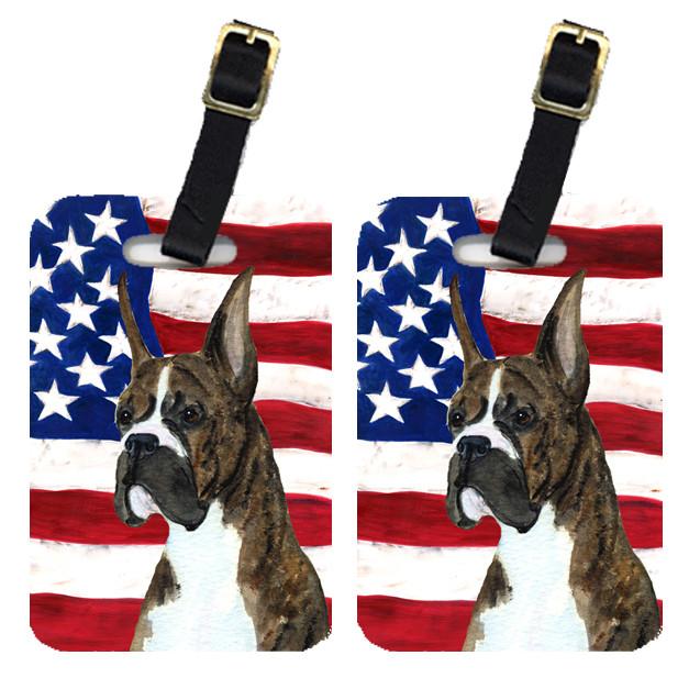Pair of USA American Flag with Boxer Luggage Tags SS4035BT by Caroline&#39;s Treasures