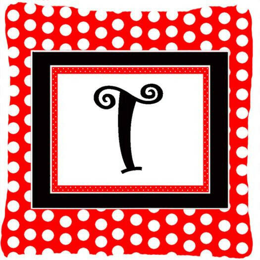 Monogram - Initial T Red Black Polka Dots Decorative Canvas Fabric Pillow - the-store.com