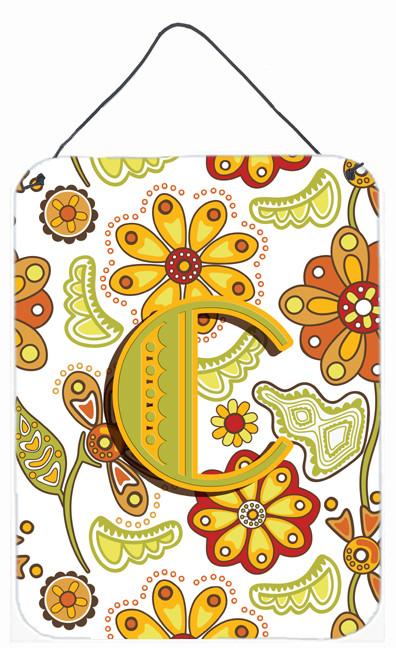 Letter C Floral Mustard and Green Wall or Door Hanging Prints CJ2003-CDS1216 by Caroline&#39;s Treasures